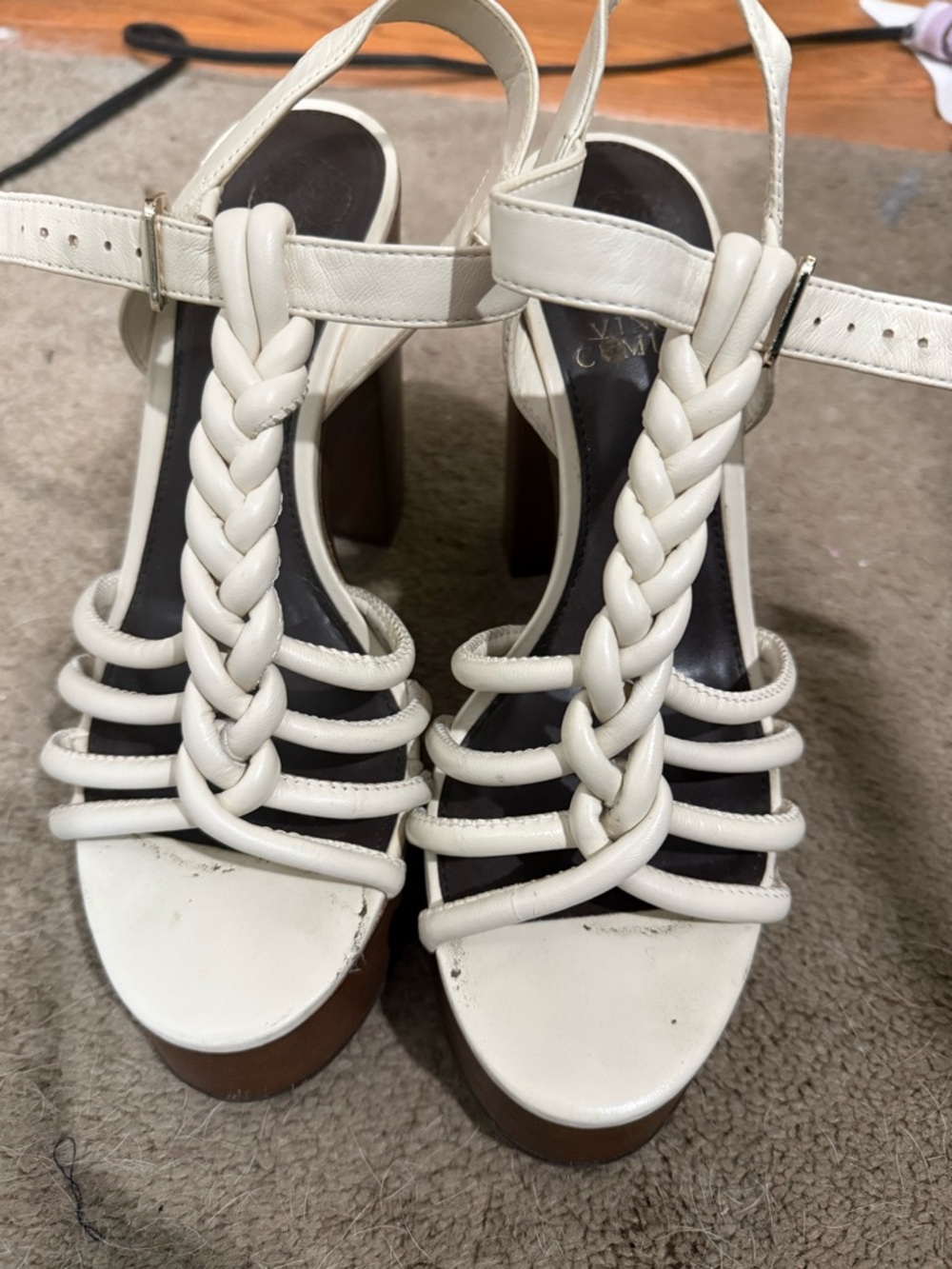 Vince Camuto White Braided Strap Platform Heels